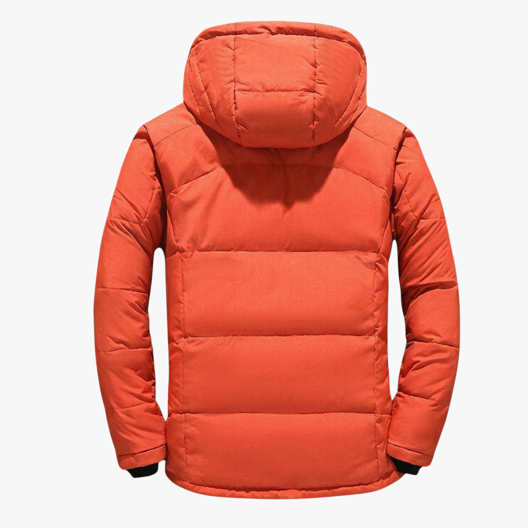 Men's Hooded Puffer Jacket with Zip Closure and Chest Pocket