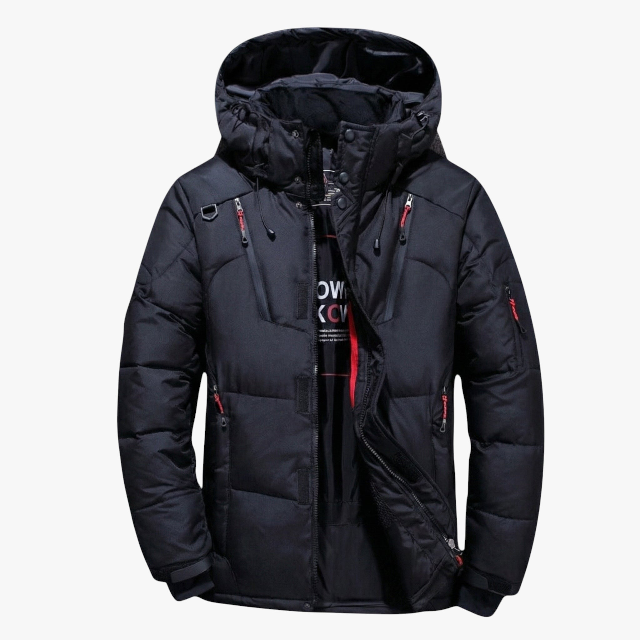 Men's Hooded Puffer Jacket with Zip Closure and Chest Pocket