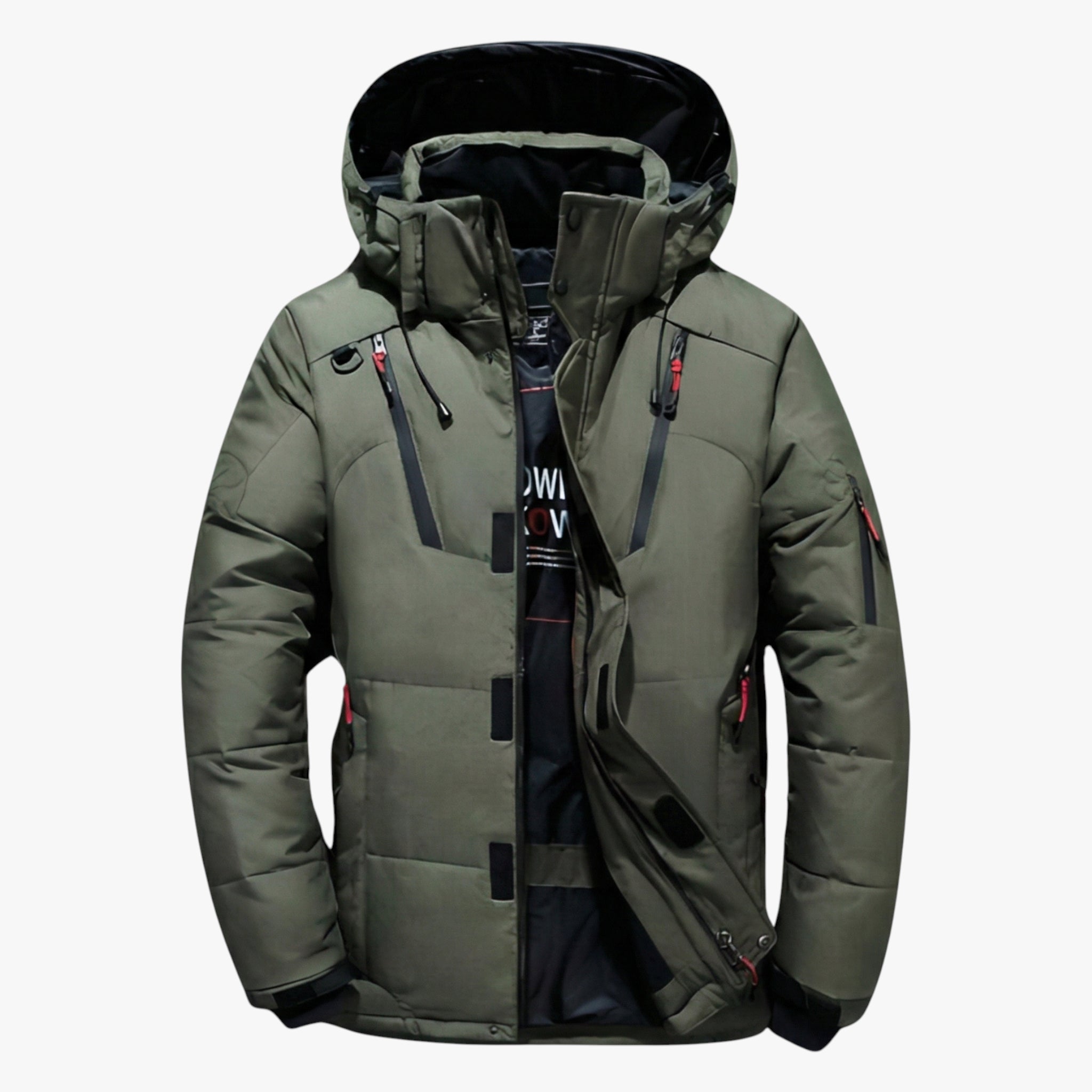 Men's Hooded Puffer Jacket with Zip Closure and Chest Pocket