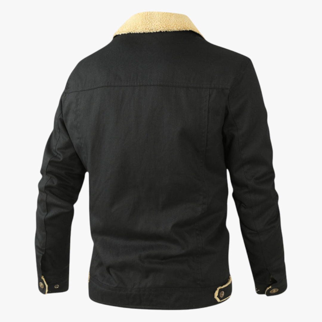 Men's Insulated Winter Jacket with High Collar and Button Closure