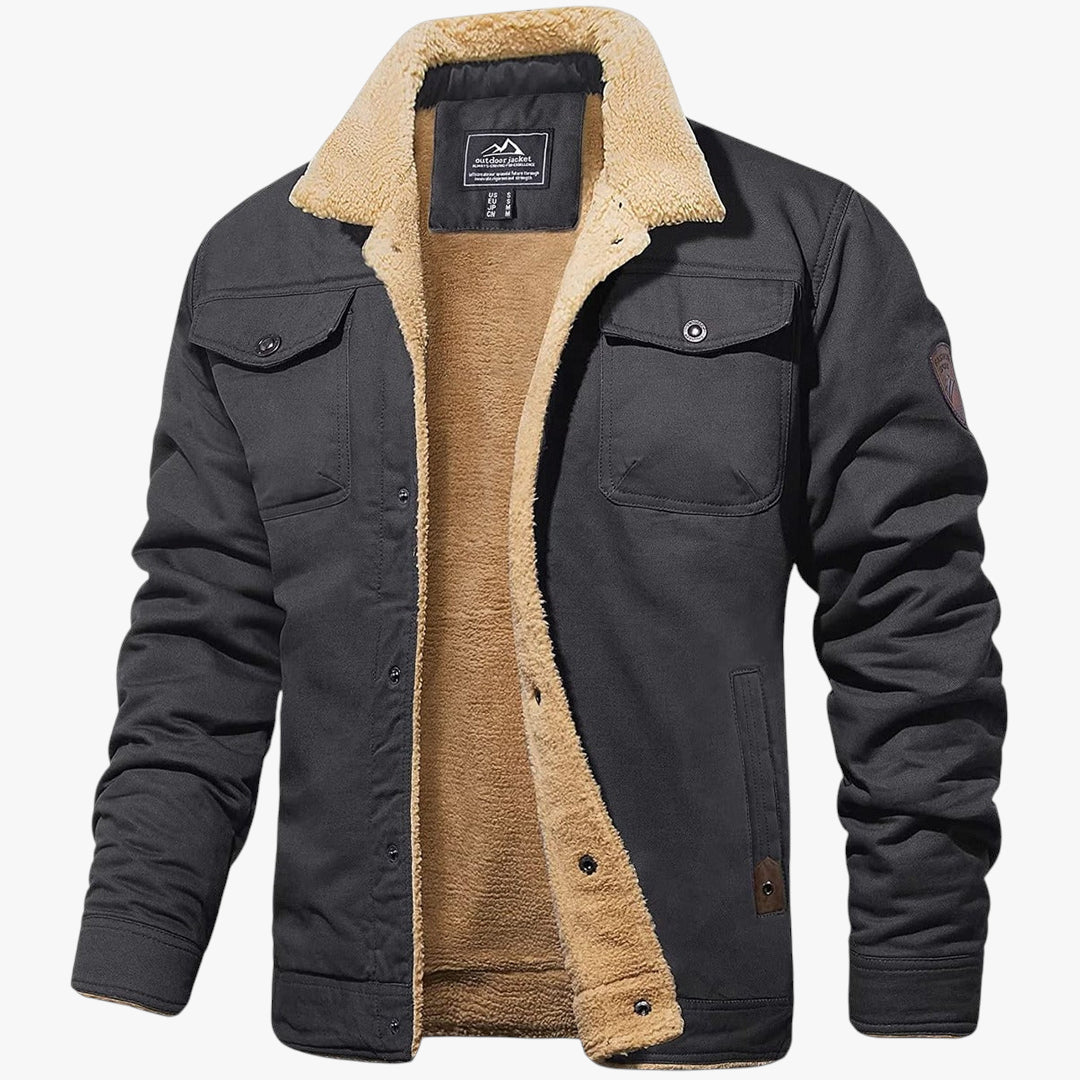 Men's Insulated Winter Jacket with High Collar and Button Closure