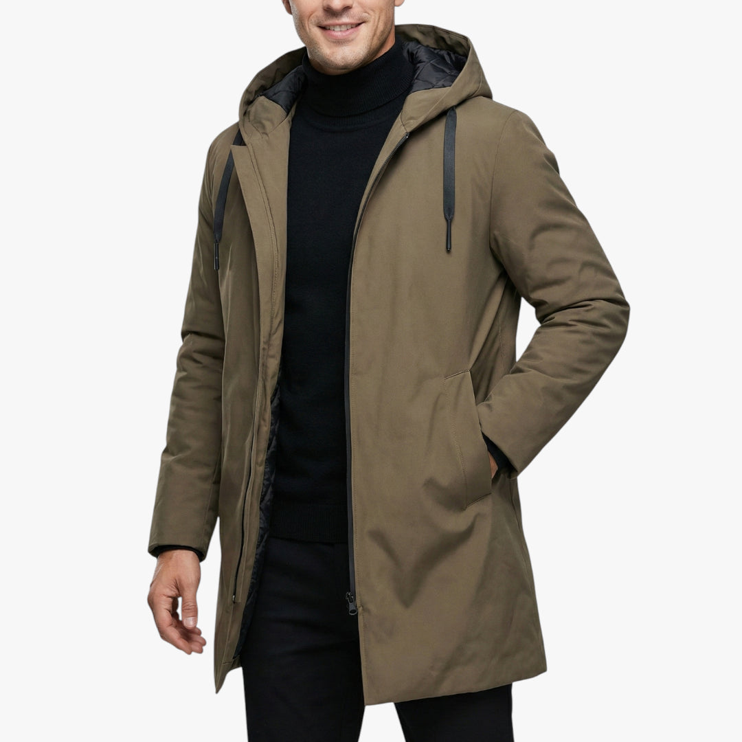 Men's Hooded Parka Jacket with Quilted Lining and Zip Closure