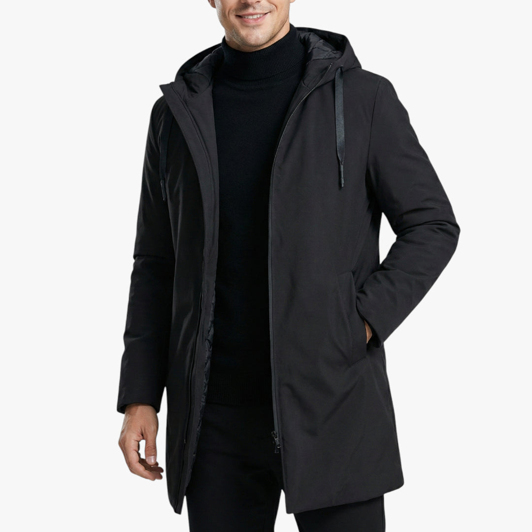 Men's Hooded Parka Jacket with Quilted Lining and Zip Closure