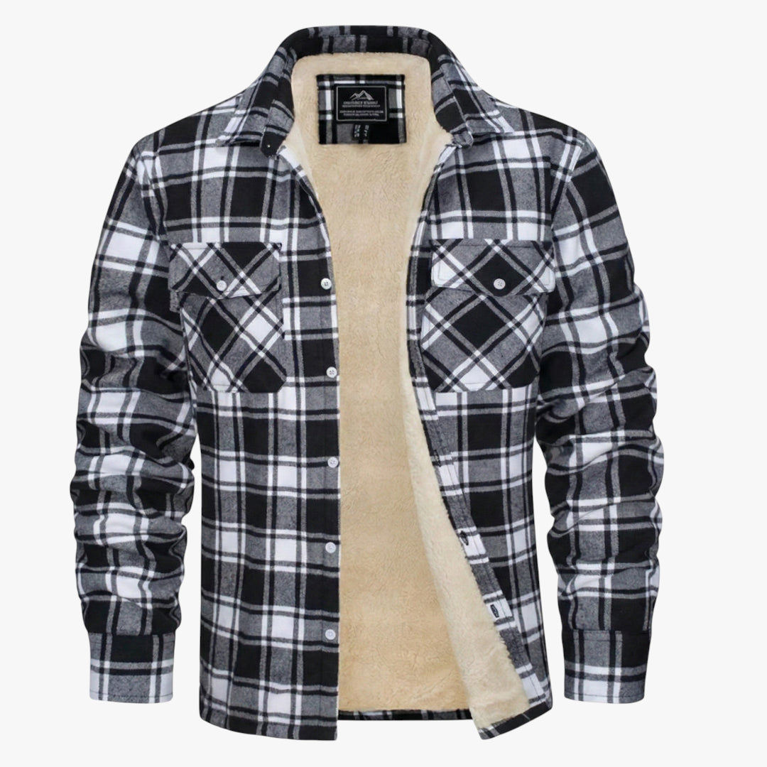 Men's Thermal Winter Jacket with Button Closure and Chest Pocket