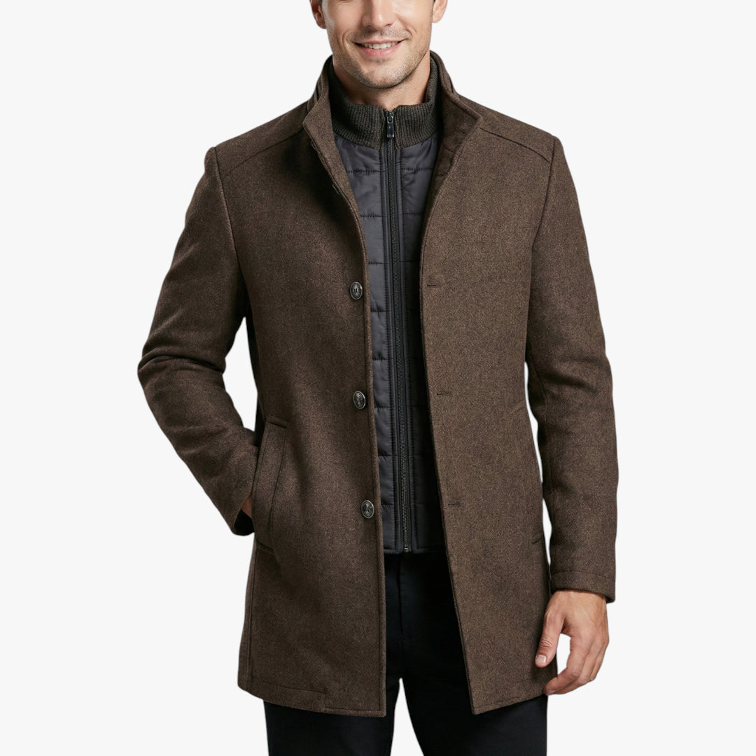 Men's Insulated Winter Jacket with High Collar and Quilted Lining