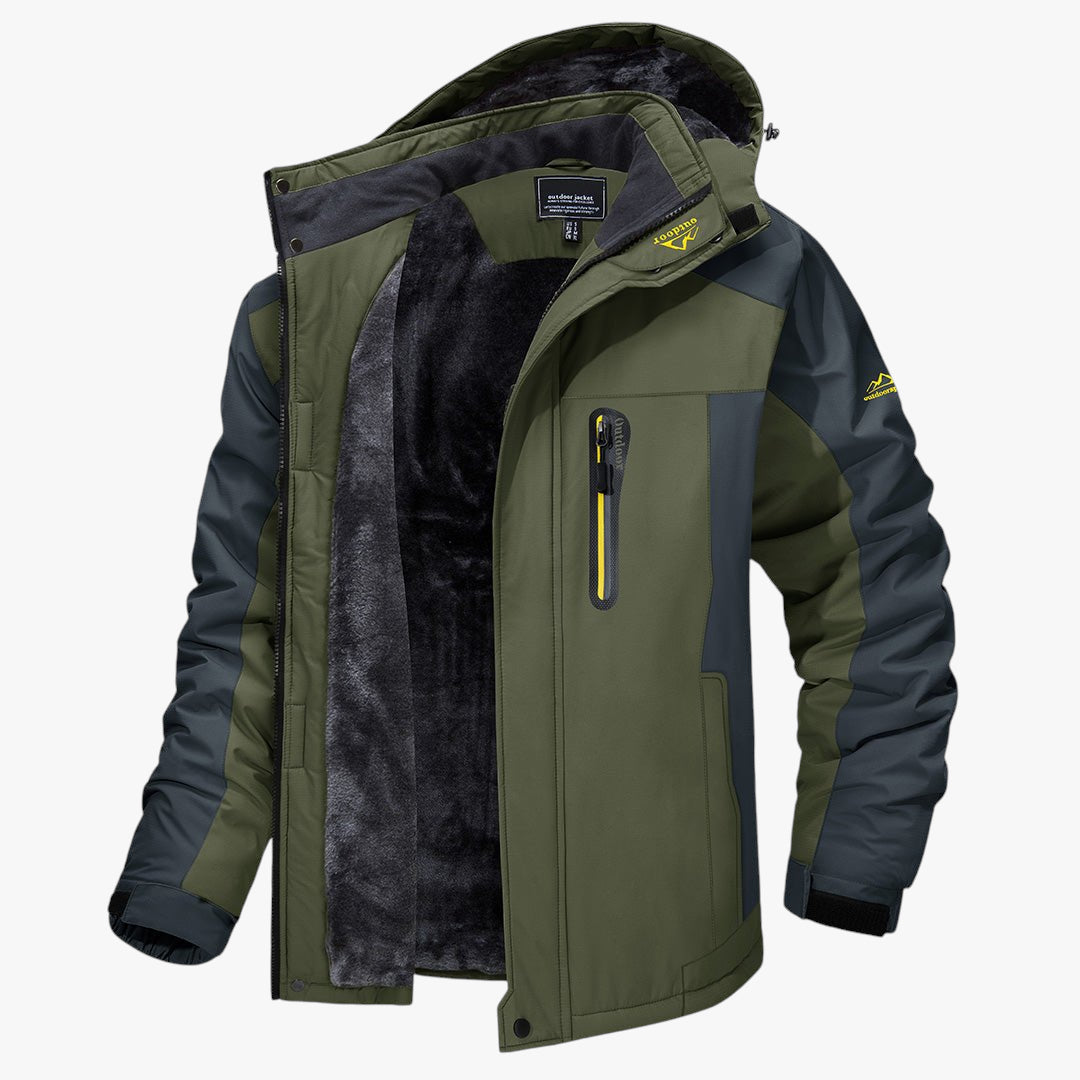 Men's Windproof Winter Jacket with Chest Pocket and Adjustable Cuffs