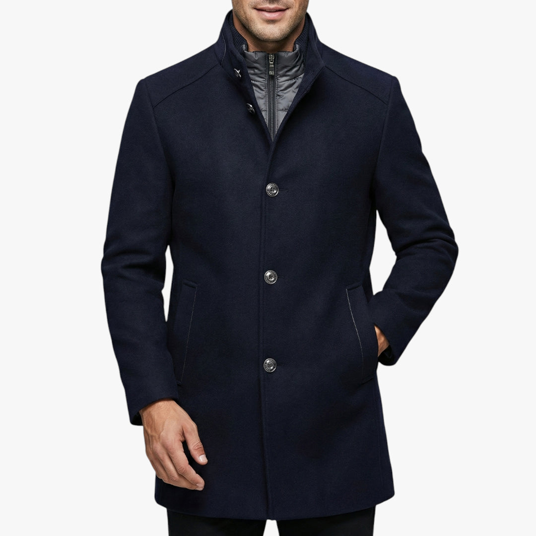 Men's Insulated Winter Jacket with High Collar and Quilted Lining