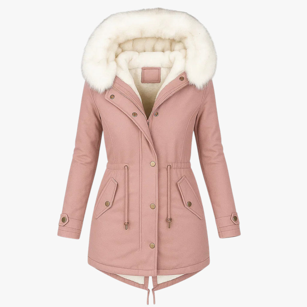 Women's Hooded Parka Jacket with Adjustable Waist and Thermal Insulation