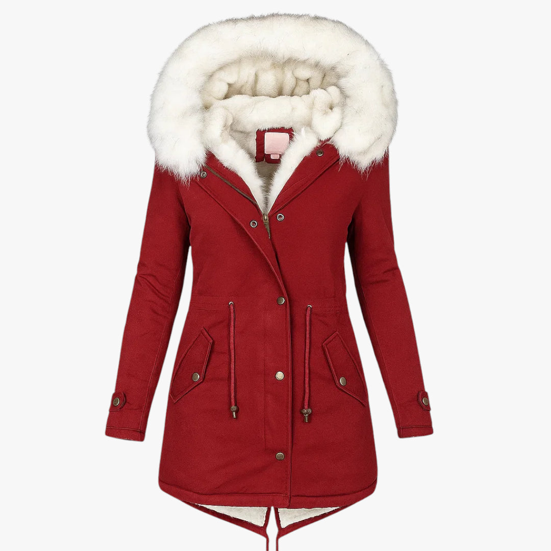 Women's Hooded Parka Jacket with Adjustable Waist and Thermal Insulation