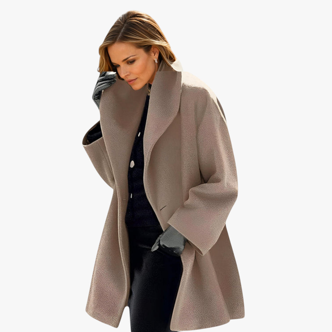 Women's Oversized Overcoat with High Collar and Side Pockets
