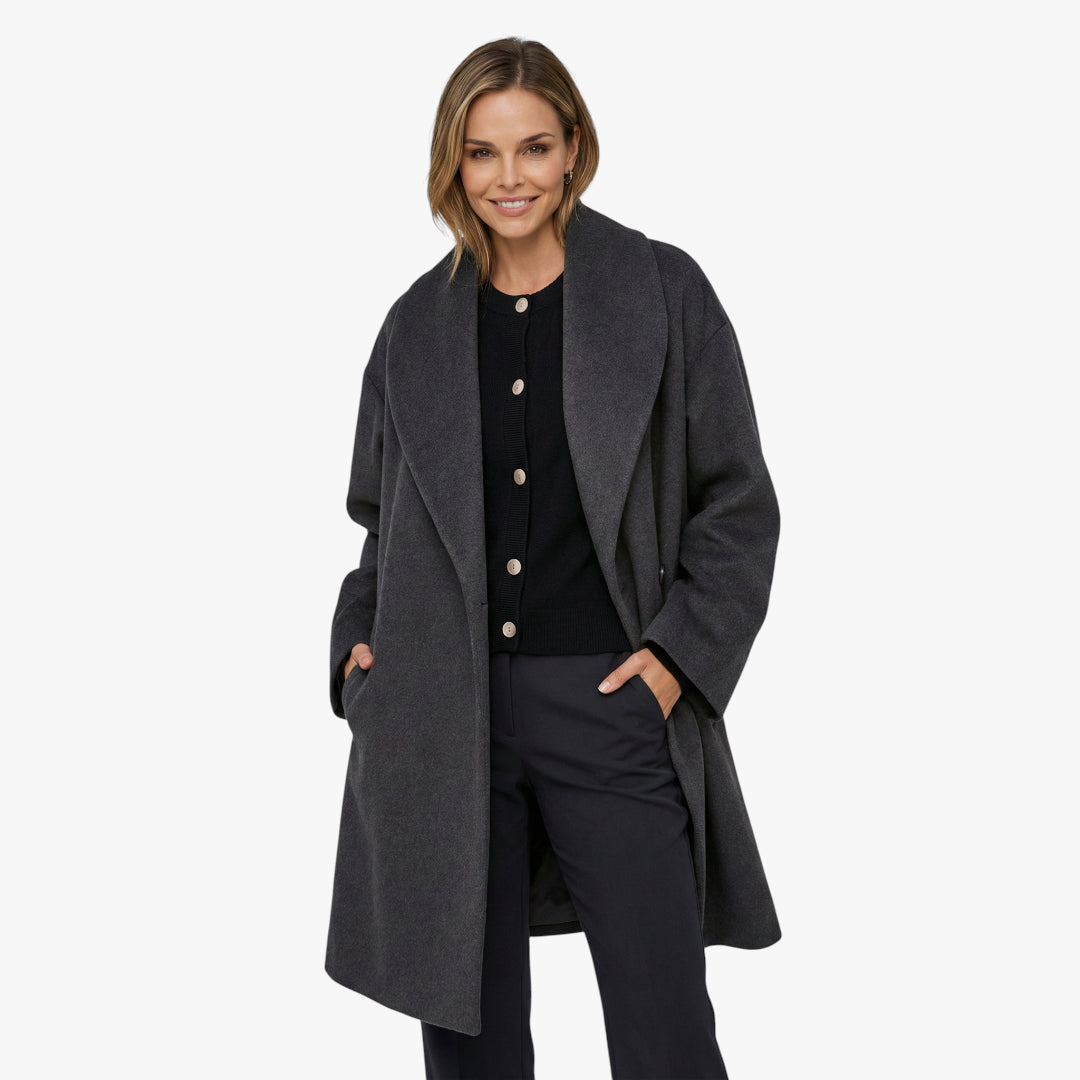 Women's Oversized Overcoat with High Collar and Side Pockets