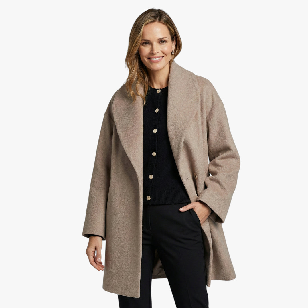 Women's Oversized Overcoat with High Collar and Side Pockets