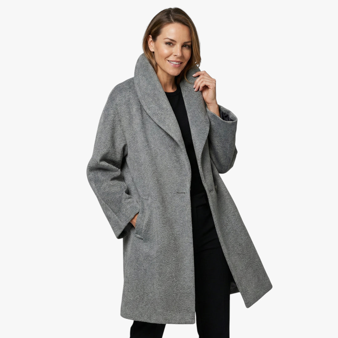 Women's Oversized Overcoat with High Collar and Side Pockets