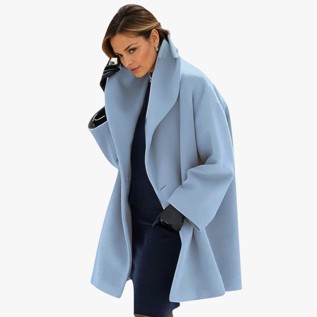 Women's Oversized Overcoat with High Collar and Side Pockets