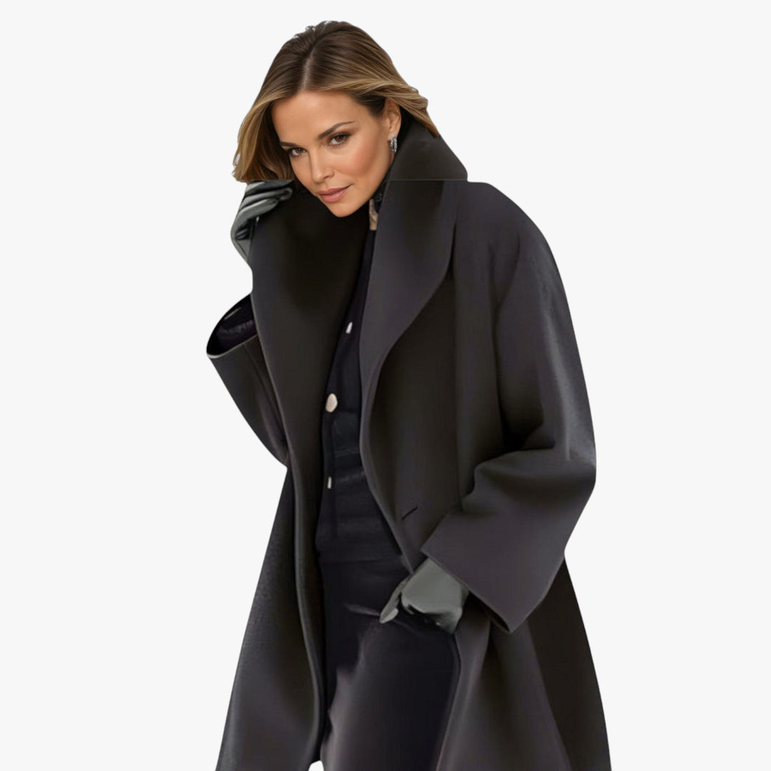 Women's Oversized Overcoat with High Collar and Side Pockets