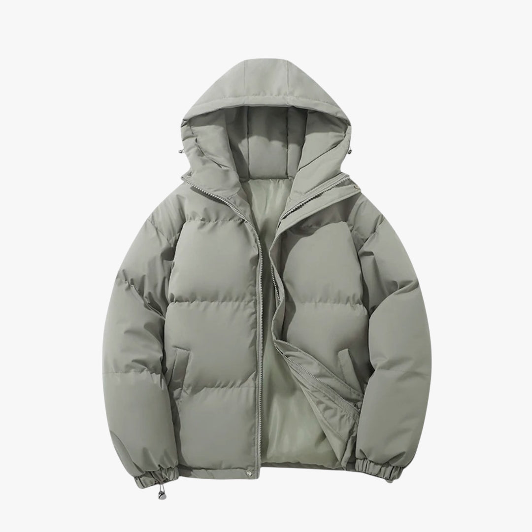 Women's Hooded Puffer Jacket with Zip Closure and Side Pockets