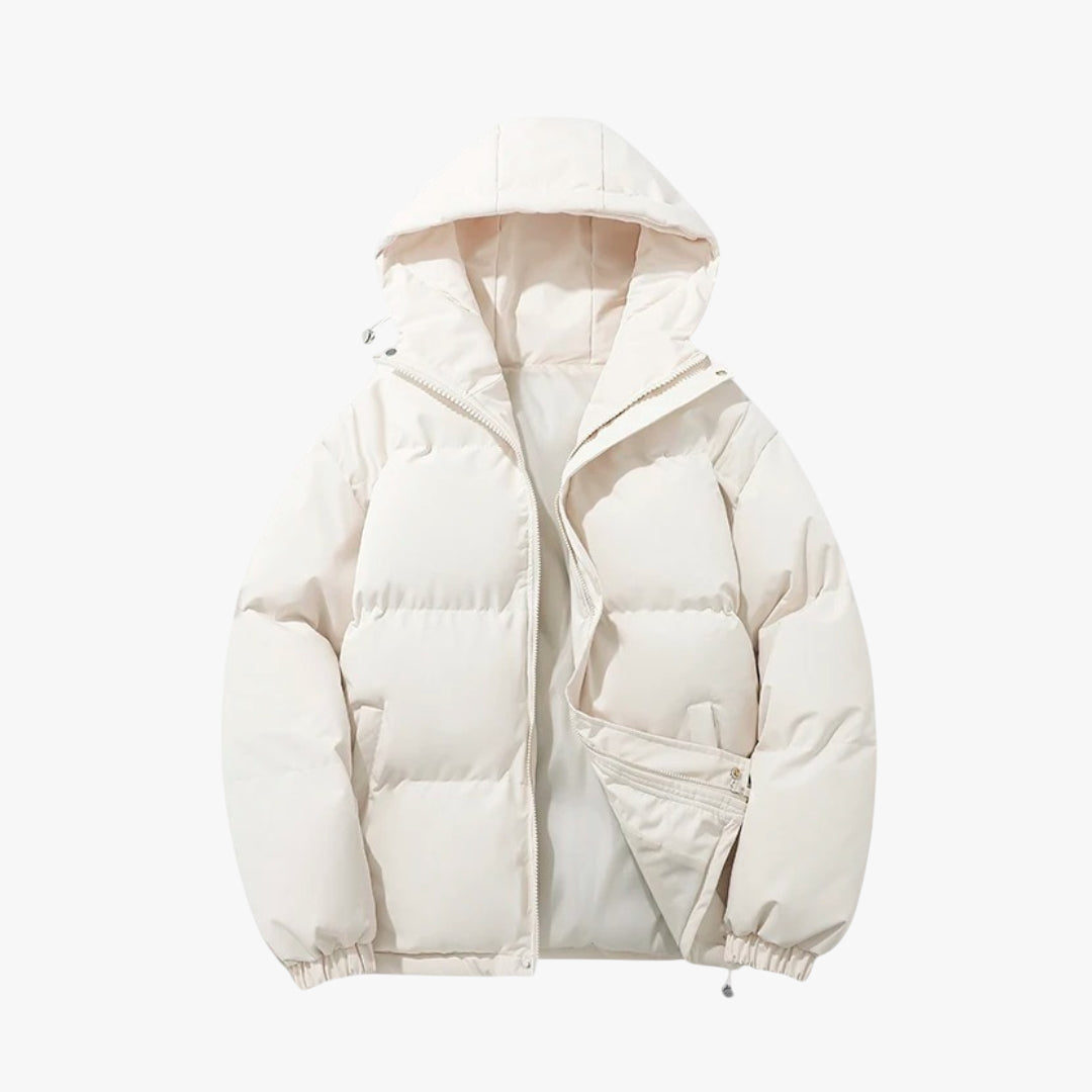 Women's Hooded Puffer Jacket with Zip Closure and Side Pockets