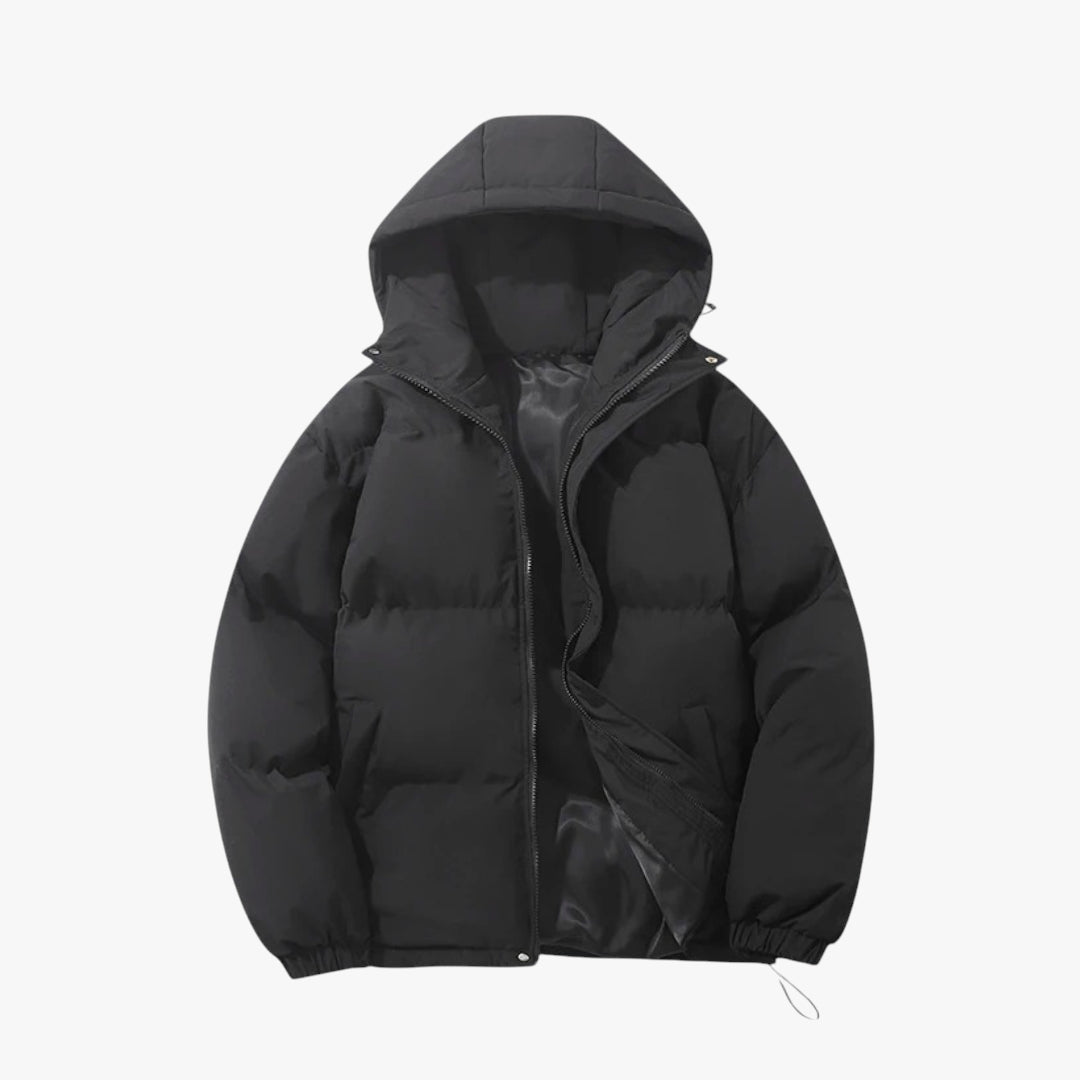 Women's Hooded Puffer Jacket with Zip Closure and Side Pockets