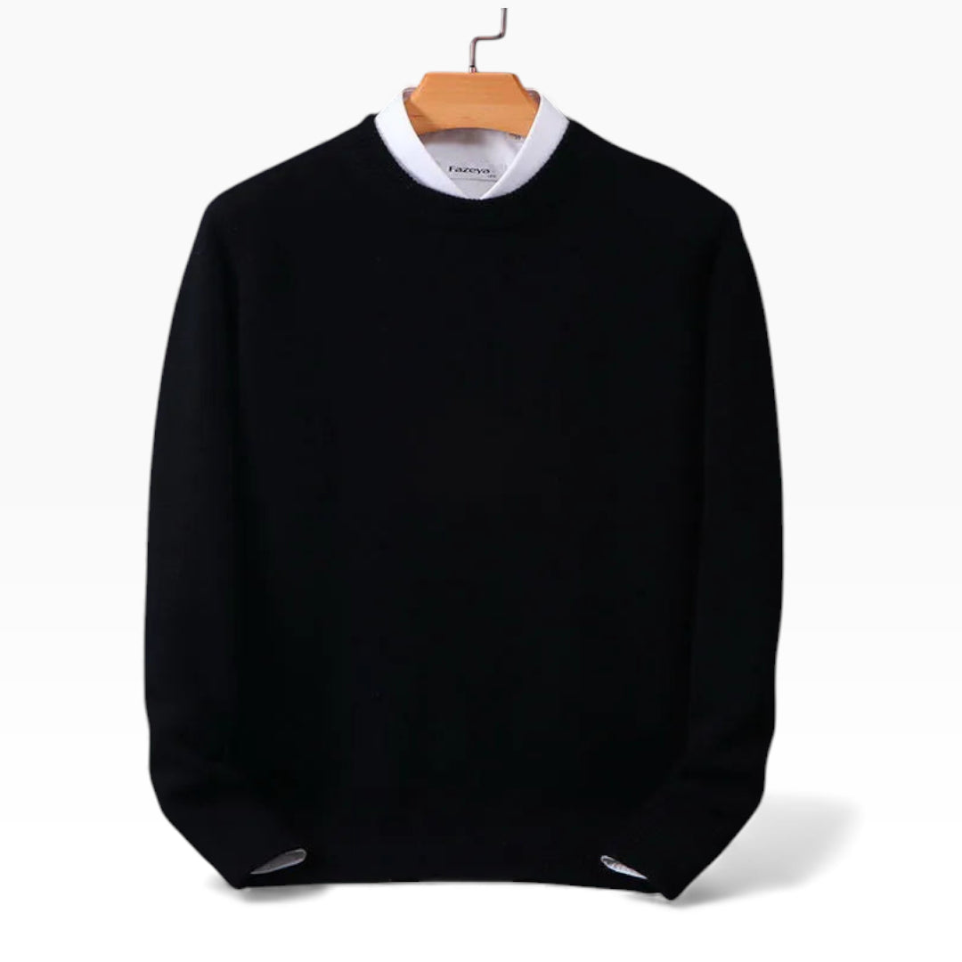 Men's Crew Neck Jumper with Ribbed Cuffs and Soft Touch