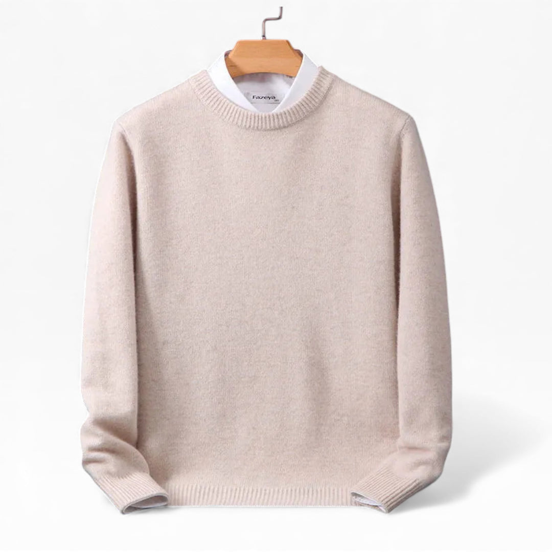 Men's Crew Neck Jumper with Ribbed Cuffs and Soft Touch