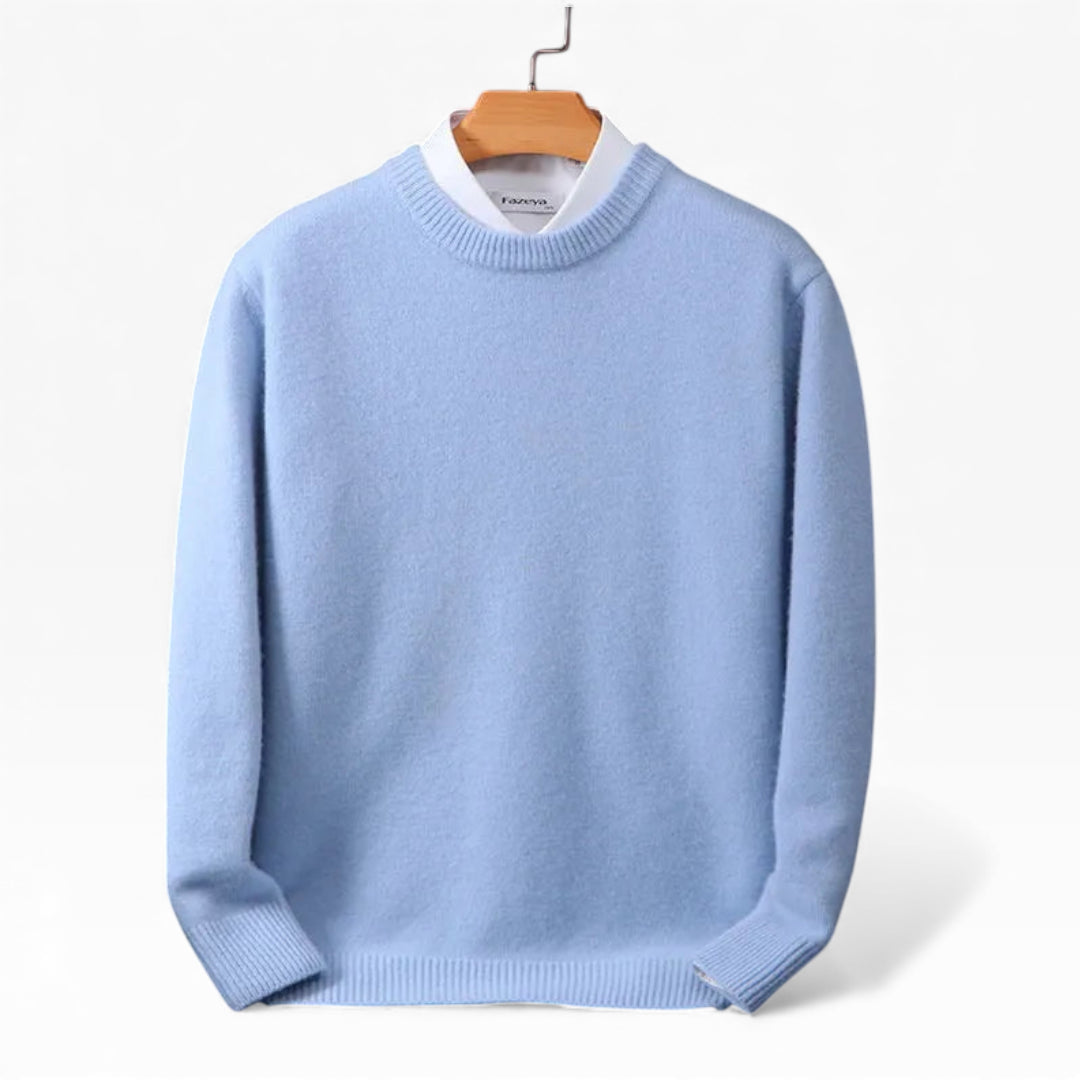 Men's Crew Neck Jumper with Ribbed Cuffs and Soft Touch
