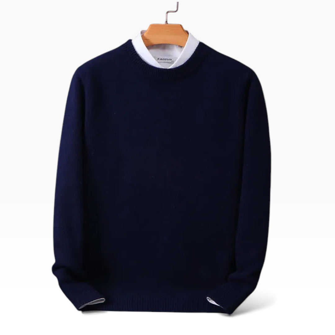 Men's Crew Neck Jumper with Ribbed Cuffs and Soft Touch