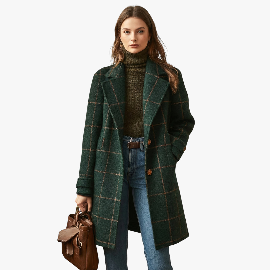 Women's Structured Longline Coat with Button Closure and Side Pockets