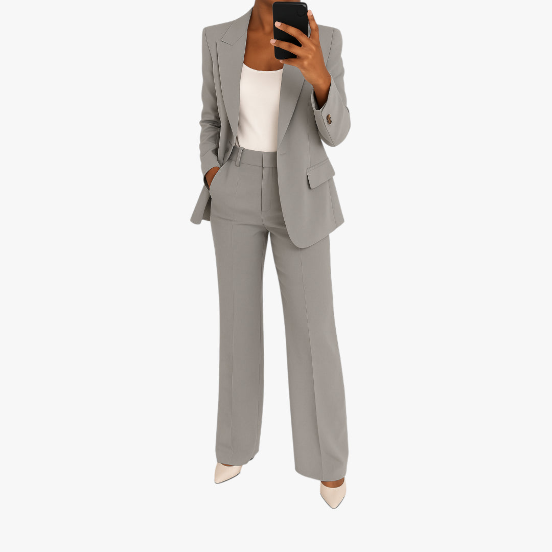Women's Work Suit Set with High Waist and Pockets