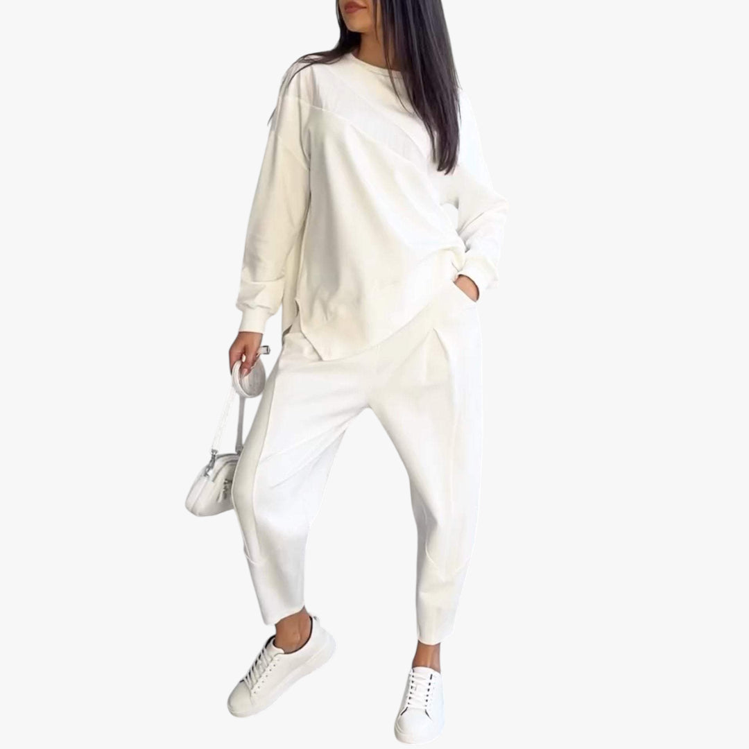 Women's Ribbed Tracksuit Set with Relaxed Fit and Cuffed Ankles