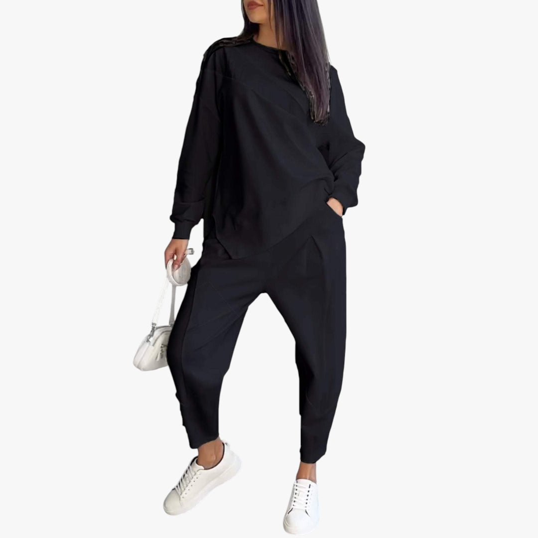 Women's Ribbed Tracksuit Set with Relaxed Fit and Cuffed Ankles