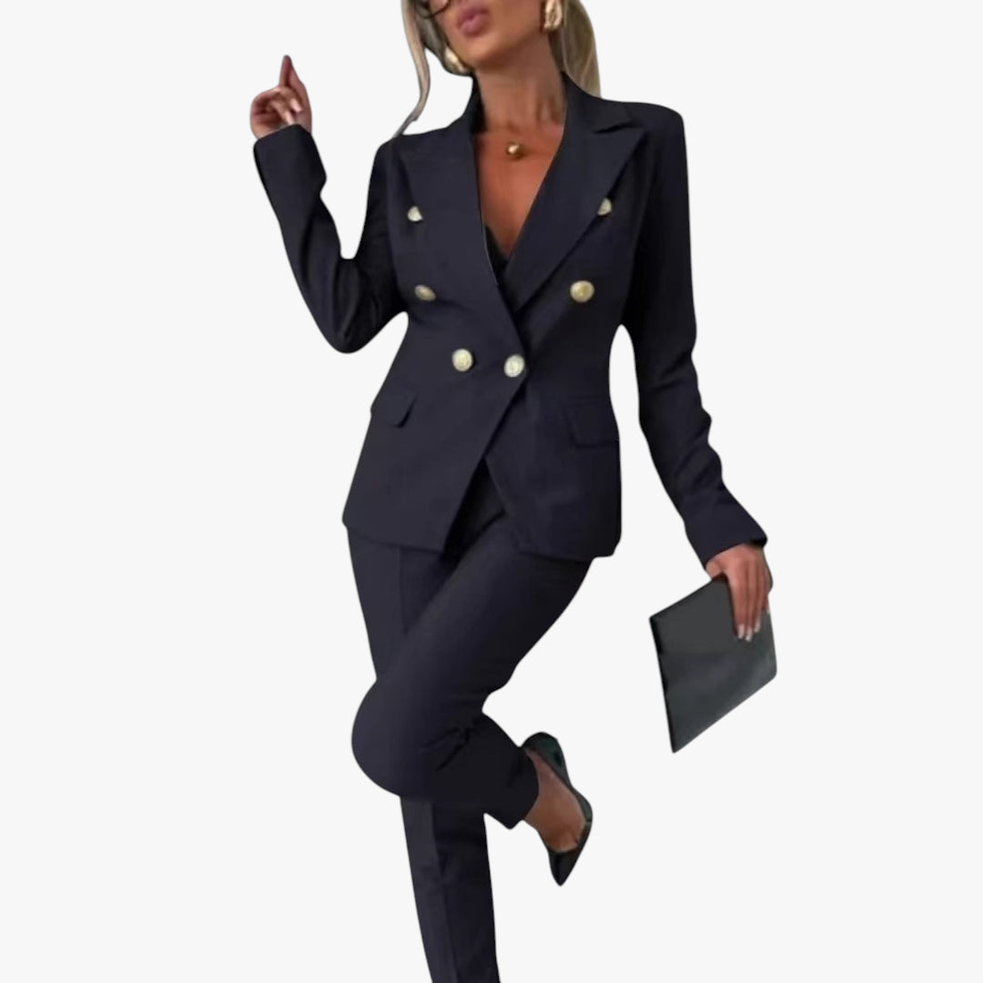 Women's High-Waist 2-Piece Set with Button-Front and Relaxed Fit Trousers