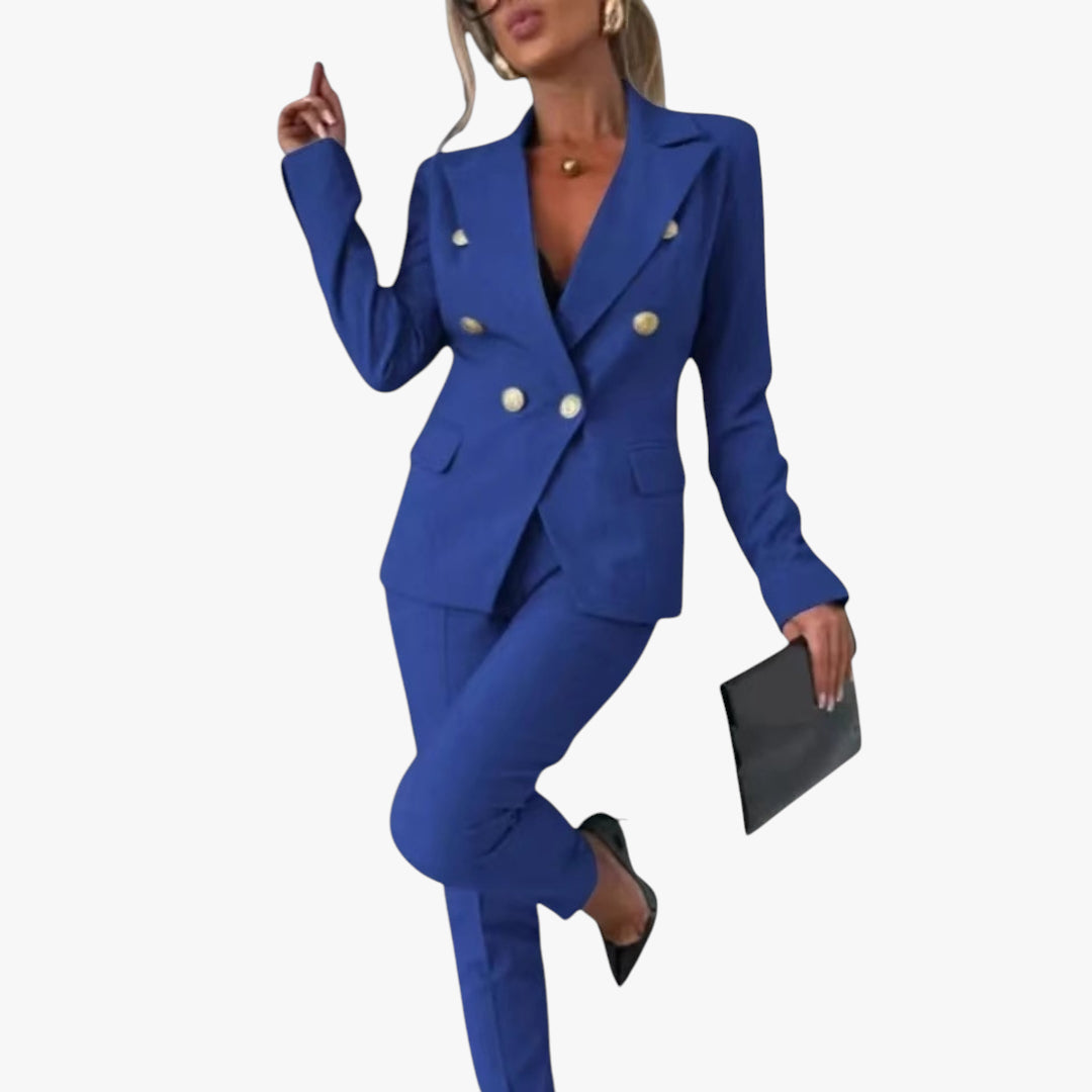 Women's High-Waist 2-Piece Set with Button-Front and Relaxed Fit Trousers