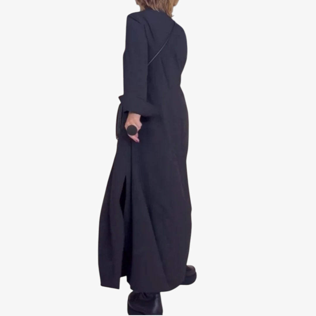 Women's Maxi Dress with Side Slits and Long Sleeves