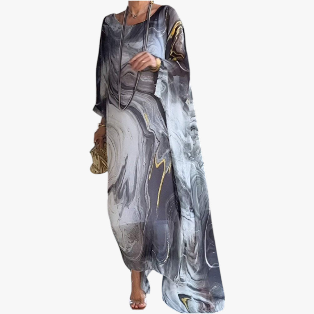 Women's Maxi Dress with Abstract Print and Batwing Sleeves