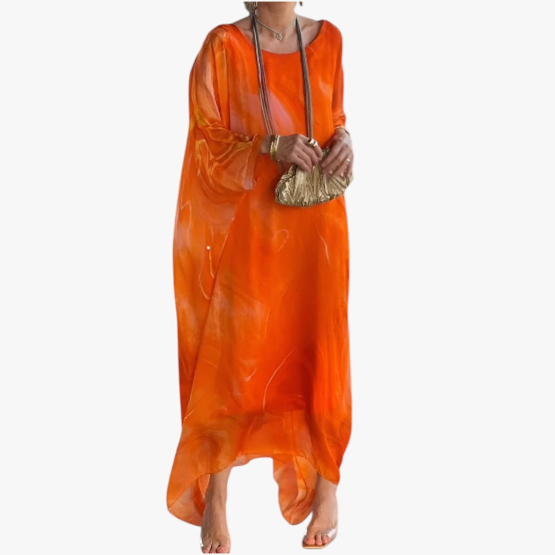 Women's Maxi Dress with Abstract Print and Batwing Sleeves