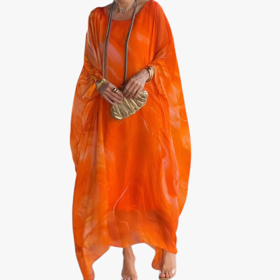Women's Maxi Dress with Abstract Print and Batwing Sleeves