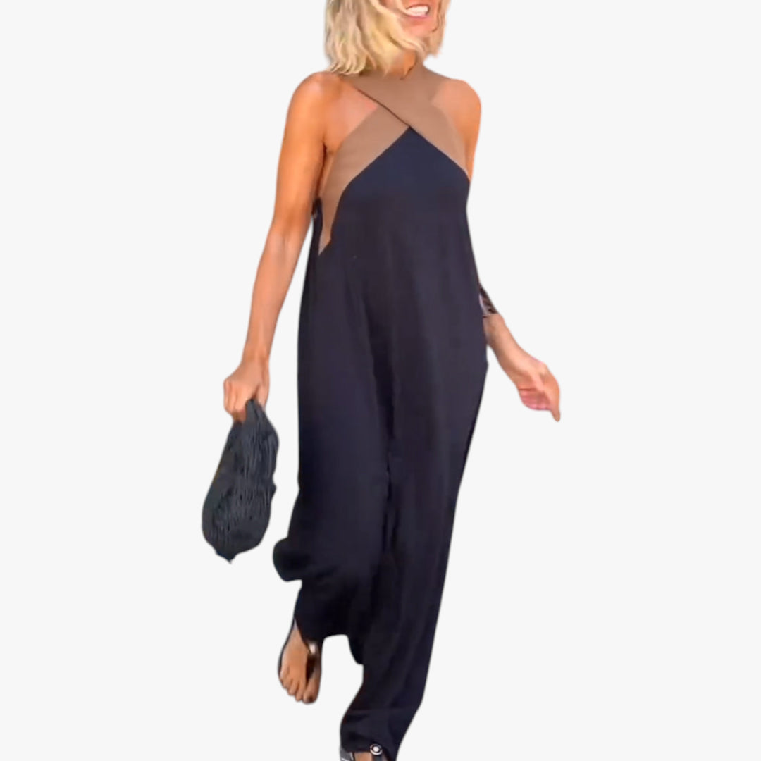 Women's Maxi Dress with Cross Neck and Open Back