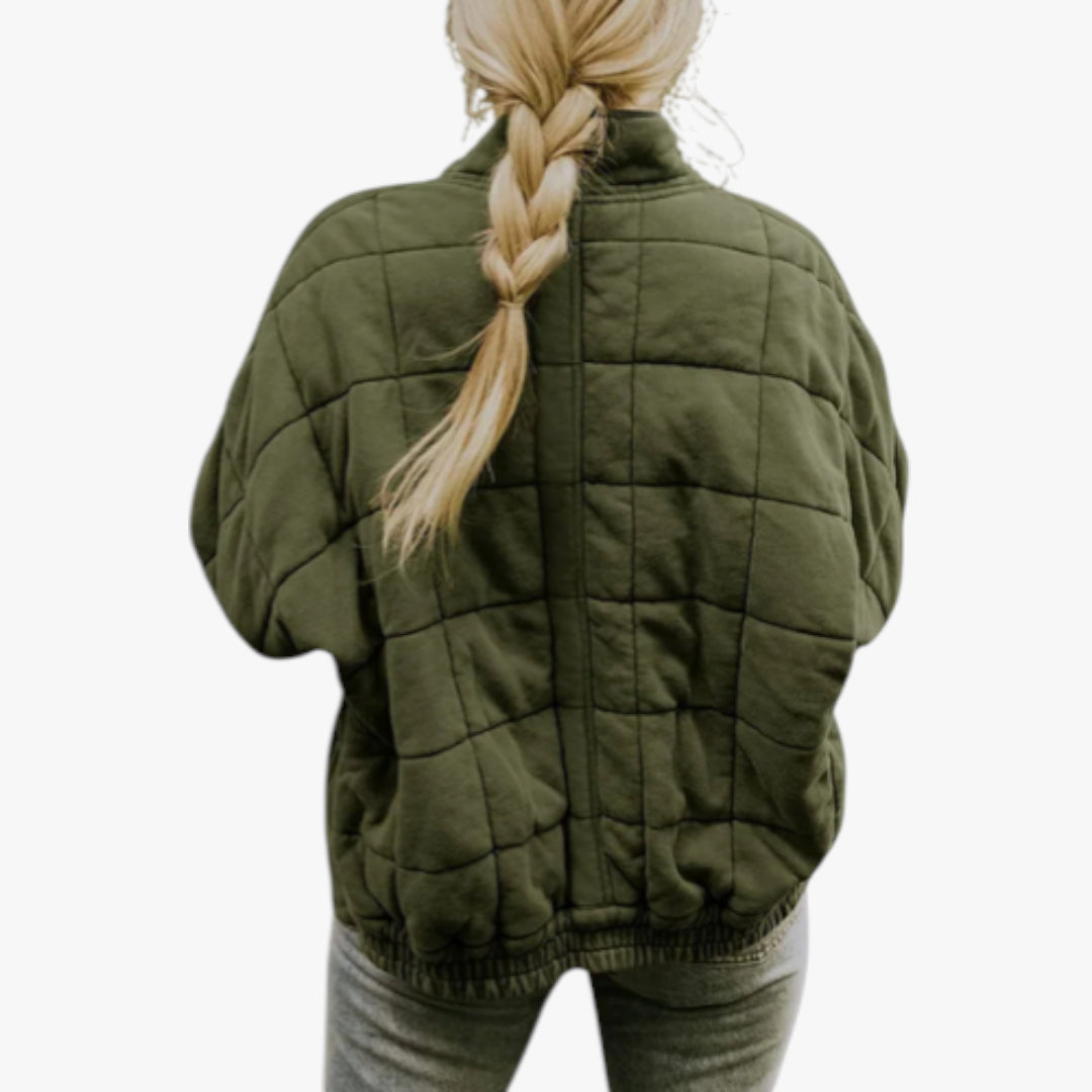 Women's Oversized Quilted Jacket with Zip Up and Funnel Neck