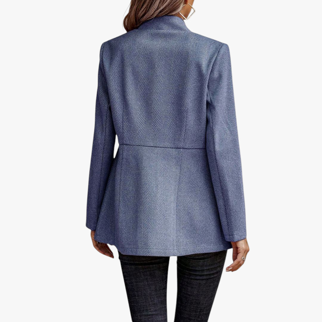 Women's Long-sleeve Blazer Jacket with Funnel Neck and Wrap Front