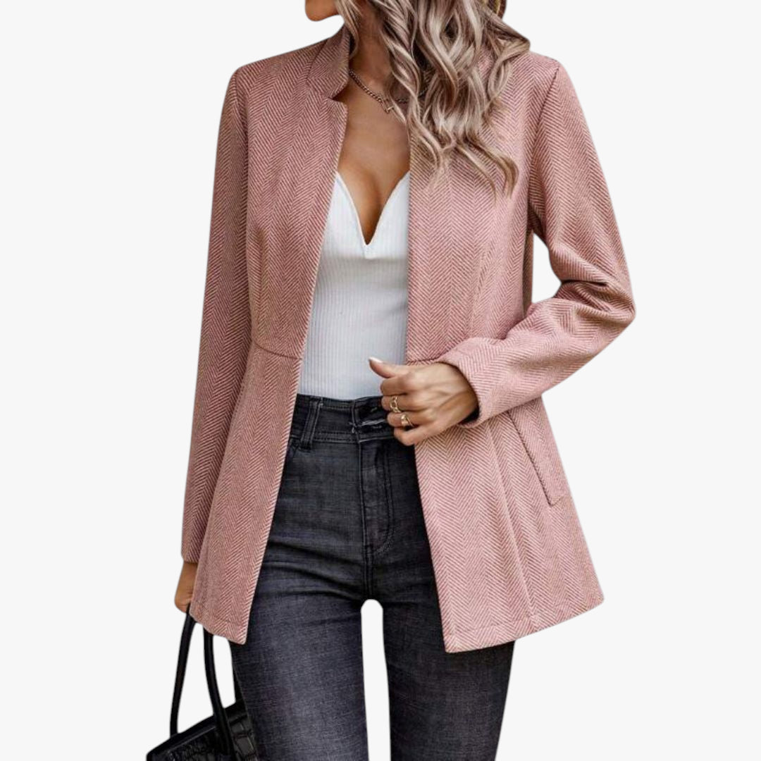 Women's Long-sleeve Blazer Jacket with Funnel Neck and Wrap Front