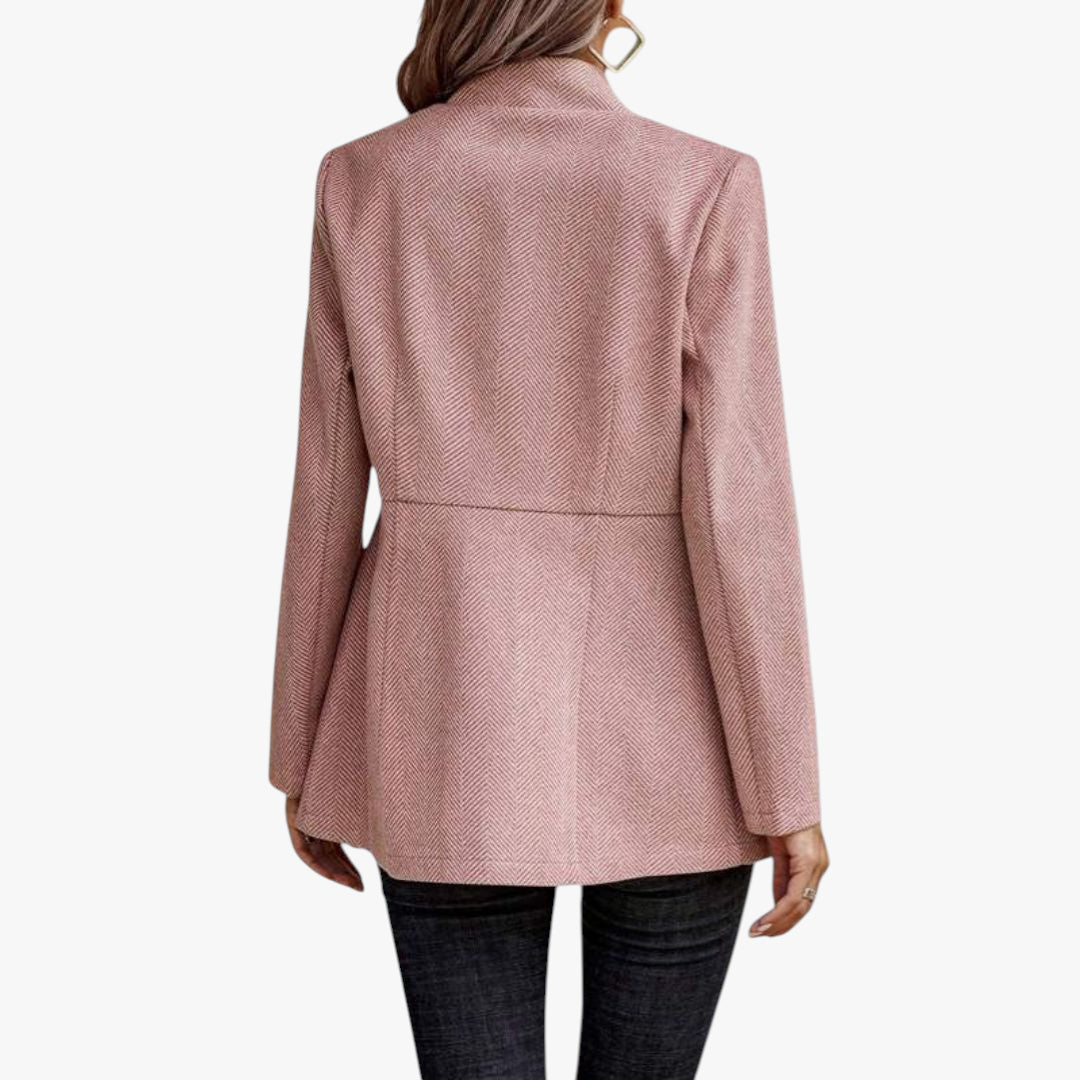 Women's Long-sleeve Blazer Jacket with Funnel Neck and Wrap Front