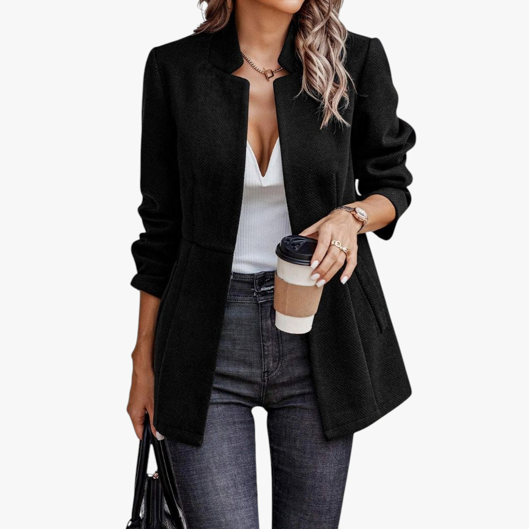 Women's Long-sleeve Blazer Jacket with Funnel Neck and Wrap Front