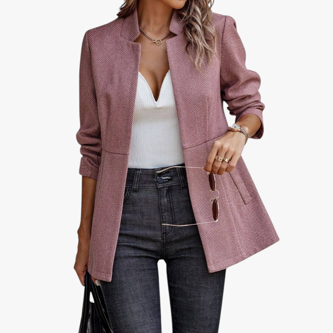 Women's Long-sleeve Blazer Jacket with Funnel Neck and Wrap Front