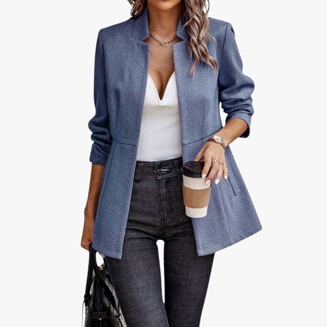 Women's Long-sleeve Blazer Jacket with Funnel Neck and Wrap Front