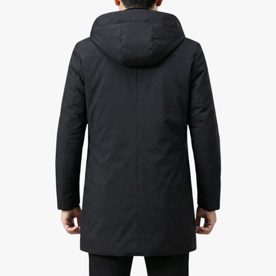 Men's Hooded Parka Jacket with Quilted Lining and Zip Closure