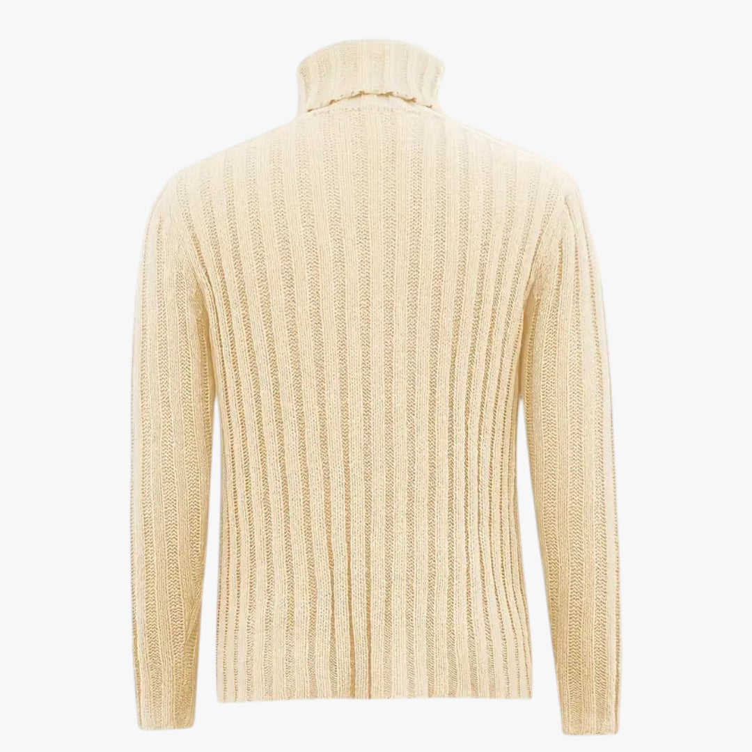 Beige ribbed sweater on a white background