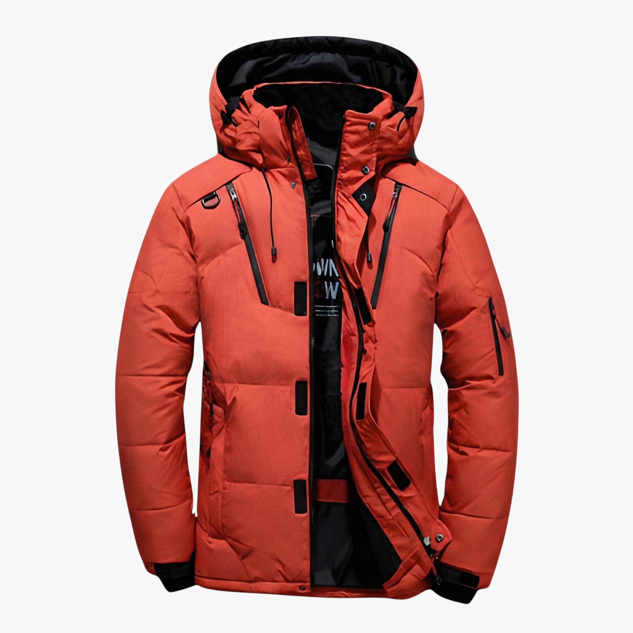 Men's Hooded Puffer Jacket with Zip Closure and Chest Pocket