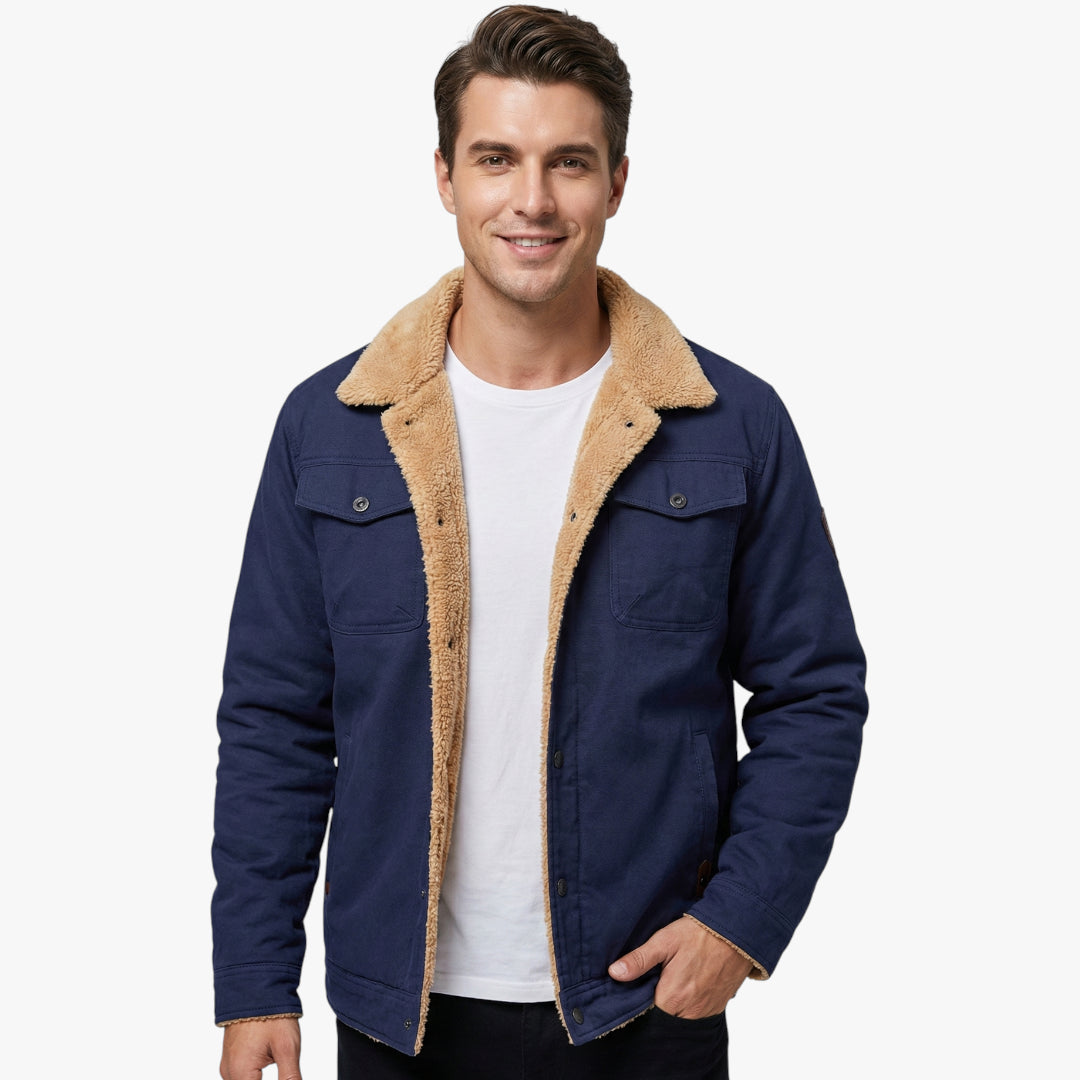 Men's Insulated Winter Jacket with High Collar and Button Closure