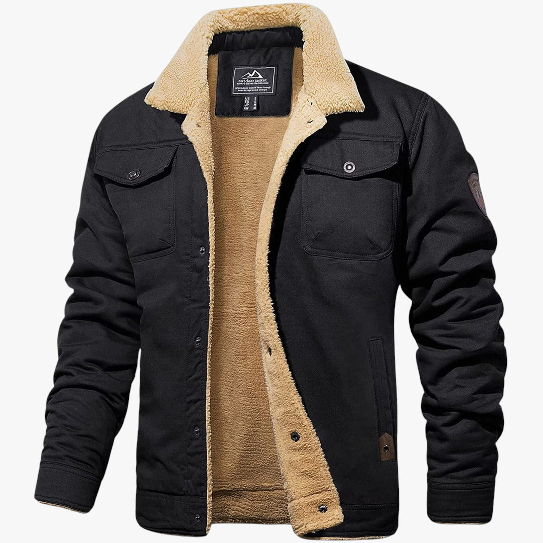 Men's Insulated Winter Jacket with High Collar and Button Closure