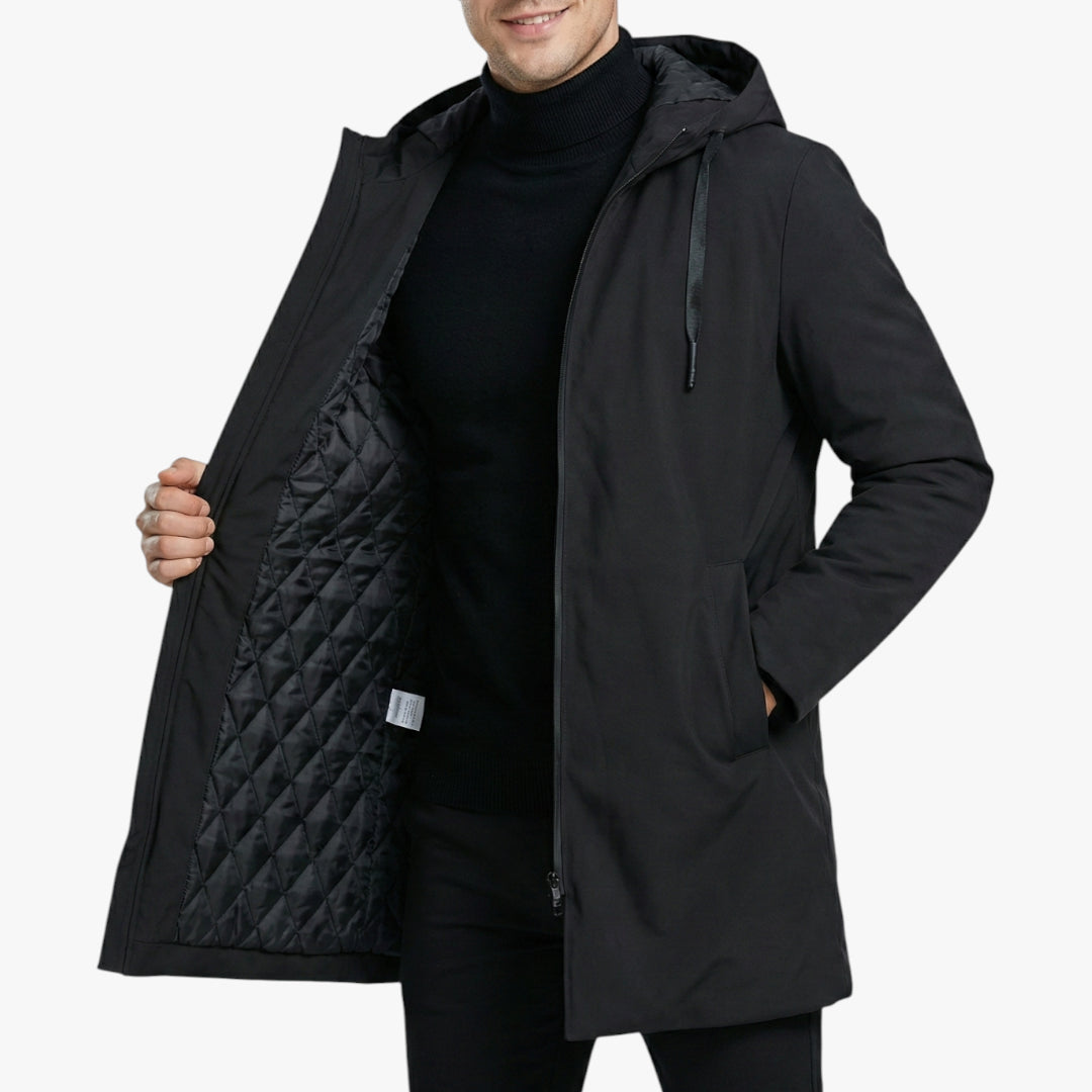 Men's Hooded Parka Jacket with Quilted Lining and Zip Closure